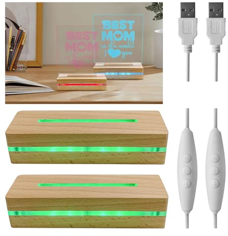 luolety Base de exhibición de luces LED, 2 unidades, rectangular, 15 cm, madera, soporte de exhibición de luces LED, soporte de madera para cristal acrílico de 5 mm (luz multicolor)