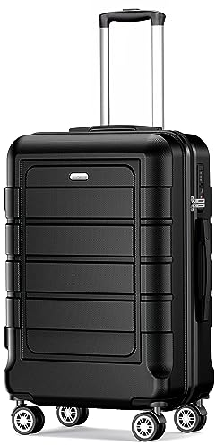 SHOWKOO Koffer Klein Hartschale Leicht Reisekoffer ABS+PC Haltbar Kabinen Trolley Handgepäck mit 4 Rollen und TSA Schloss, M -Schwarz