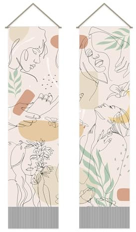 AHANDMAKER 2 Stück Boho Abstrakte Frau Wandteppiche Farbklumpen Wandteppich Schicke Einfache Linie Quaste Wandteppich Wandbehang Für Zimmer Kunst Heimdekoration, 13 x 51 Zoll