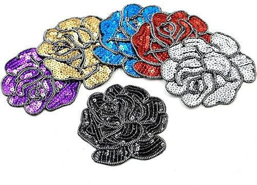 CEMELI 20 Piezas Parches Grandes de 10CM con Lentejuelas para Planchar Apliques para Ropa Cuentas Tela de Flores Rosas Apliques para Planchar Pegatinas para Bolsa en la Ropa