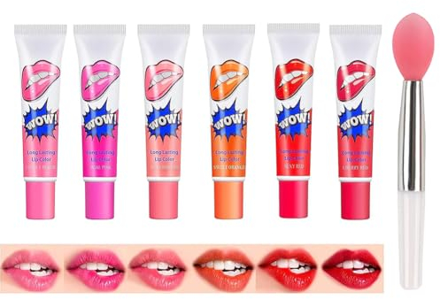 Doukesh 6 Farben Magic Tattoo Lipgloss, Lip Stain Tint Set, Peel Off Lip Gloss, Lippen Tattoo Wasserfeste und Dauerhafte, Lippenglanz Lippenstift für Girls, Geschenk für Damen