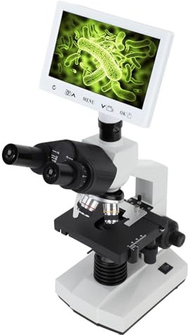 Cámara de Microscopio Trinocular, Microscopio Trinocular 100‑240V Microscopio Trinocular Digital con Pantalla de 7 Pulgadas 40X a, Microscopios Trinoculares Compuestos (Enchufe