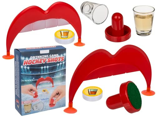 mucHome Trinkspiel Hockey Shots inkl. 2 Tore 2 Putter 2 Bälle 2 Gläser Gesellschaftsspiel Partyspiel