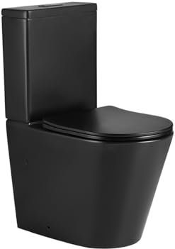 Novo BATH, Inodoro Negro, Wc Inodoro COMPLETO, Retrete para Hogar, Sistema RIMLESS ANTIBACTERIA, Tapa Dura Extrafina AMORTIGUADA, Salida Dual