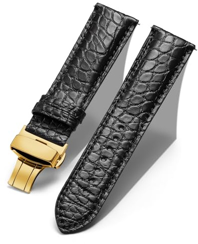 BINLUN Leder Uhrenarmband Echtes Krokodilleder Uhrenarmbänder Alligator Lederarmband für Herren Damen 18mm 19mm 20mm 21mm 22mm Schnellverschluss Faltschließe 2 Farben Handgemacht Klassische Mode