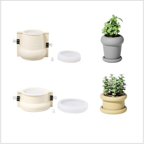 BOOWAN NICOLE Rund Pflanze Topf Beton Gießform mit Ablaufloch,Blumentöpfe Jesmonite Silikonform Zement Gips Silikonformen mit Schale für Heimdekorationen (SH1062+SH1063)