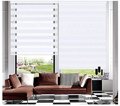 PHLEPS Tages- und Nachtrollo, Zebra-Rollos für Schlafzimmer, mit Aluminiumkassette, einfach zu befestigen, zweilagig, horizontale Fensterblenden, lichtdurchlässige Sichtvorhänge (Farbe: Weiß, Größe: