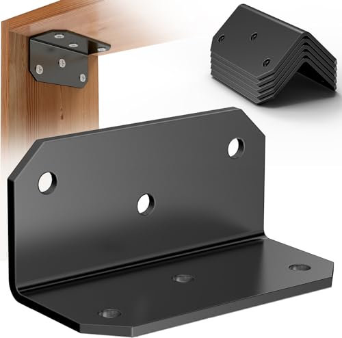 Yuleimy 4 Inch Wide L Brackets (4-Pack), Heavy Duty 2x4 Black Corner Brace, Metal 90 Degree Angle Iron Gusset for Wood Framing, Deck Post & Fence