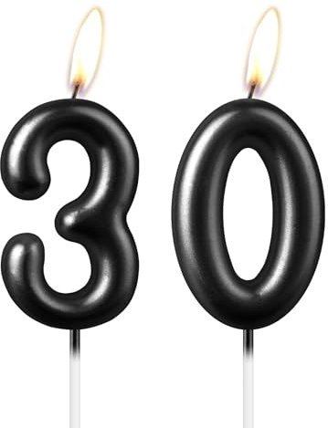 Pearl Black Number 30 Kerze, Schöne Party Cake Topper Funkelnde Schwarze Geburtstagstorte Dekoration für Frauen und Männer