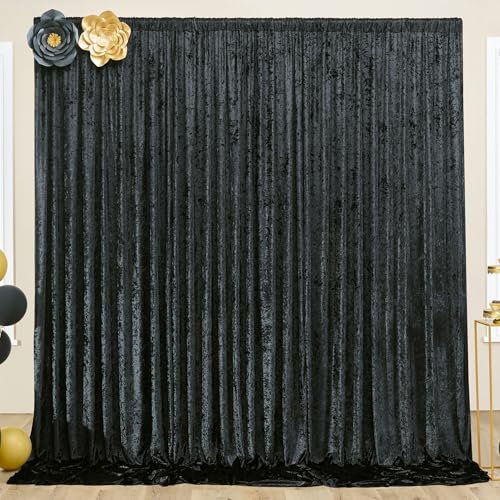 Htper 10x10 ft Wrinkle Free Velvet Black Backdrop Curtain for Parties, Thick Silky Photo Backdrop Drapes Soft Luxury Cloth for Weddings Birthday Party Events Photography Background, 2 Panels 5x10ft