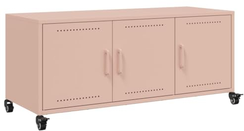 vidaXL Meuble TV, Armoire de Télévision avec Portes, Support Télé avec Rangement Salon Salle de Séjour, Rose 100,5x39x43,5 cm Acier