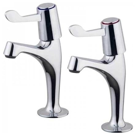 Pair of Contract Lever Kitchen Sink Pillar Taps Chrome WRAS Approved