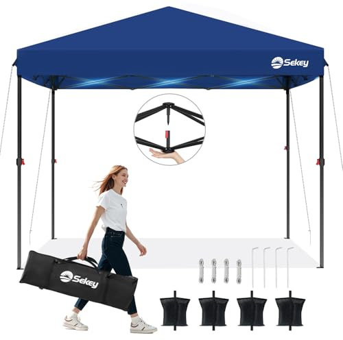 Sekey Premium Pop Up Pavillon 3x3 Wasserdicht Stabil Winterfest, Faltpavillon 3 x 3 m mit Verdickten Röhren, Partyzelt Rennzelt Faltbar, Höhe Verstellbar 250-270 cm, Navy