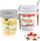 AsyinXson Overnighter Oats - Confezione da 2 bicchieri da 350 ml, con cucchiaio, con coperchio a vite, per insalata, yogurt, budino, chutney, tazza riutilizzabile per cereali come barattolo Mason