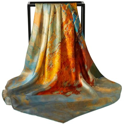 WUZININGLE 109,2 cm großes, quadratisches Seidenkopftuch, Flecken-Bandanas für Damen, 100 % Seide, Schal zum Haarwickeln bei Nacht