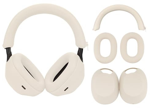 umvowuxa 3 Set Case Cover Compatible with Sony WH-1000XM5 Headphones,Embody Ear Pad Cover/Headband Cover/Ear Cover Soft Silicone Headphones Accessories(Off White)