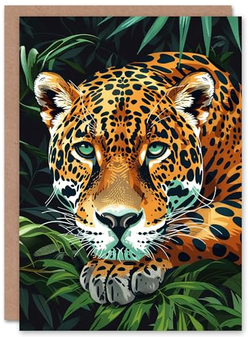 Artery8 Greeting Card Resting Jaguar In Lush Jungle Animal Portrait Blank For Him Or Her Art Birthday Card