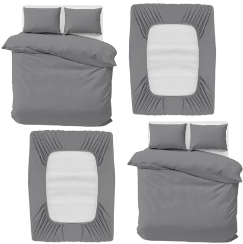 MOONLIGHT20015 King Bedding Set 4 Piece Duvet Cover Fitted Sheet with Pillow cases Soft Brushed Microfiber Duvet Cover sets Grey (Pack of 2)