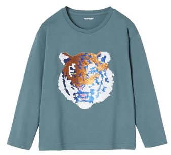 Vertbaudet Jungen Shirt mit Wendepailletten, Astronaut Aqua 116