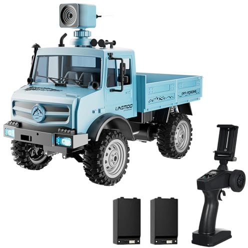HUIOP Remote Controlled Off-road Car 1/16 2.4GHz Remote Control Car with Camera 720P 20km/h High Speed Full Scale Climbing Car Rear Drive, Remote Control/Phone Dual-mode Remote Control, Blue, 2 Batte