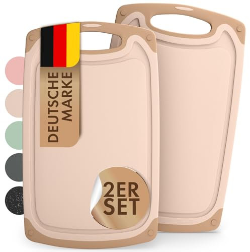 Blumtal set taglieri da cucina in plastica 25x15 cm set da 2 - tagliere da cucina plastica lavabile in lavastoviglie - set taglieri cucina senza BPA - tagliere piccolo in beige