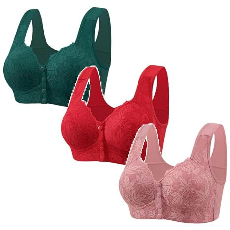 Lot de 3 Soutien-Gorge Fermeture Devant Sexy Femme Brassiere Sans Armature Femme Sexy Brassiere Anti Affaissement Soutien-Gorge Doux Et Confortables Elégant Soutien Gorge Course a Pied Fitness
