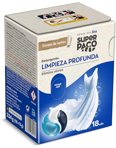 Super Paco de Dia Detergente Máquina Limpieza Profunda, 18 unidades
