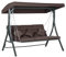 Outsunny Dondolo da Giardino 3 Posti con Tettuccio Parasole Regolabile e 3 Cuscini, Dondolo da Esterno con Seduta Traspirante in Texteline e Metallo, Portata Fino a 270 kg, 198x118x168 cm, Marrone