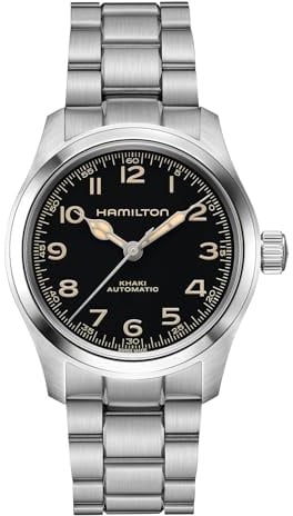 Hamilton Khaki Field Murph Automatic Men's Watch, 38mm Stainless Steel Case, Swiss Made, Black Dial Analog Wrist Watch, 100m Waterproof, Sapphire Crystal, 3-Hand Movement, Stainless Steel Strap