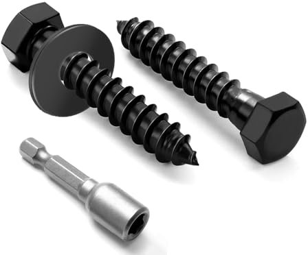 Zuyya 12 Stück Holzschrauben Sechskant M8 x 50 mm, Sechskantschrauben Schwarz Schlüsselschrauben Edelstahl A2 V2A mit Unterlegscheiben und Steckschlüssel