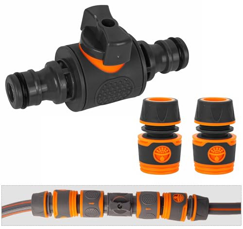 Garden Hose Connector with Shut Off Valve, Double Male Hose to Hose Connector with Valve, Hose Pipe Stop Regulator Water Hosepipe Extension Repair Joiner Sprinkler Connectors