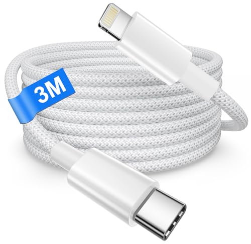 USB C Lightning Kabel 3M [Apple MFi Zertifiziert], iPhone Ladekabel für iPhone 14/13/12/11 Pro Max/Mini/X/XS/XR/8/SE/iPad, Lang Nylon USBC auf Lightning Ladekabel Schnellladekabel usbc iphone Kabel