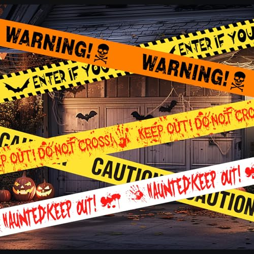 DELAESI 5 Stück Absperrband Halloween Deko Outdoor Warnband 45m Caution Tape Halloween Absperrband Gruselige Warnband Markierungsband für Horror Party Mottoparty Karneval Outdoor Deko