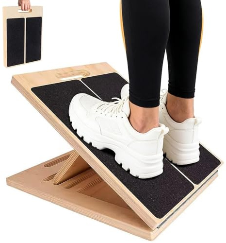 Wadendehner Schrägbrett aus Holz, Holz Gleichgewichtstrainer balanceboards klappbares slant board mit 5 Winkeln, Verstellbar Wadenstrecker mit Tragegriff