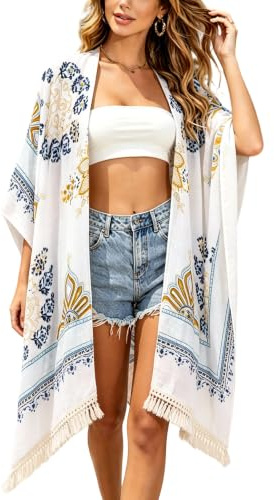 Breezy Lane Damen Kimono Bikini Cover Up Strickjacke Sommer Blumenmuster Strandkleid Lässige Badebekleidung Cardigan für den Urlaub