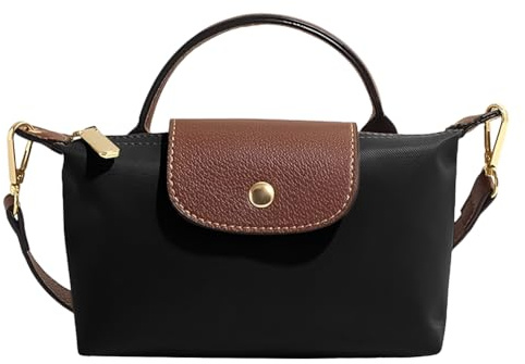 Peelanmall Kleine Damen Handtasche,Farbkombination Mini Umhängetasche,Abnehmbar Schultertasche mit Lederdetails,Schultertasche (Schwarz)