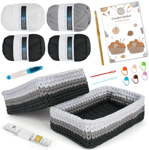 ZgoEC Häkelset für Anfänger, Square Crochet Set mit Video und Anleitung | Komplettes Häkel Set, Kleiner Häkelkorb, Textilgarn zum Häkel, Aufbewahrungskorb Zuhause Dekoration, DIY Geschenk