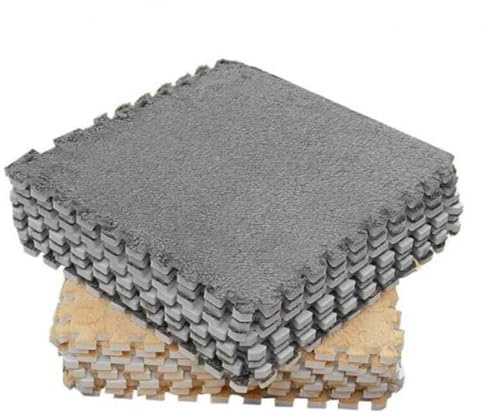 plplaaoo Plush Foam Interlocking Carpet Tiles Soft Fluffy Anti Slip Floor Mat for Living Room Bedroom EVA Foam 30x30cm 10Pcs Gray Light Tan