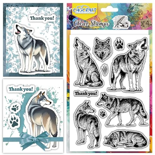 CHGCRAFT Wolf Klar Stempel Waldtiere Transparente Stempel Klarsichtstempel aus Silikon für DIY Scrapbooking und die Gestaltung von Fotoalben, 6,3×4,3 Zoll