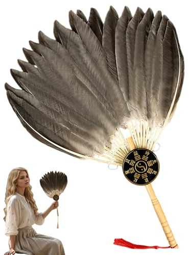 Traditional Chinese Feathers Fan - Handheld Feathers Fan with Elegant Design 30cm for Summer Cooling, Personal UseHome Decor