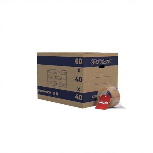DindonBox 20 Cajas de Cartón para Mudanza 60x40x40cm con Precinto | Cajas de Cartón de Alta Resistencia con Asas para Mudanzas, Almacenaje y Transporte | Cartón Corrugado Reciclado