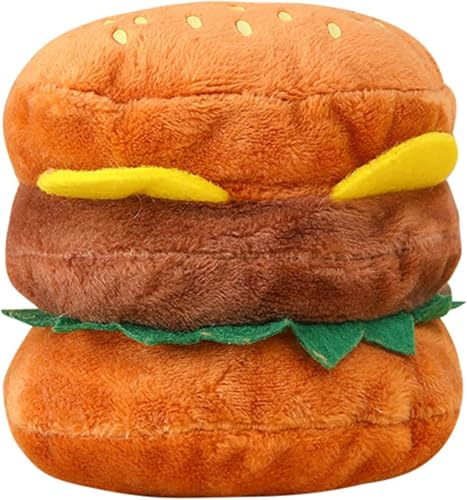 Pchnfei Quietschspielzeug für Hunde in Hamburgerform, quietschendes Spielzeug für Haustiere, Hunde, beißbar, Plüsch, Kauen, Hamburgerknochen, beißfest, Katze, weiches Haustier für Hunde, 1 Stück