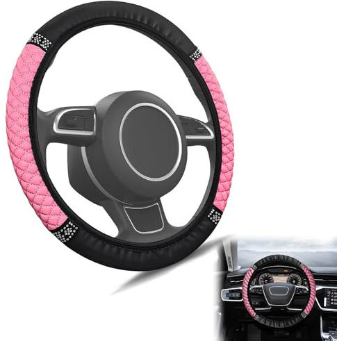 YICH Auto Lenkradbezug Glitzer Universalgröße 37-38CM | Anti Rutsch Steering Wheel Cover Lenkradbezug Leder Lenkradhülle für Damen und Mädchen Lenkradschutz Auto