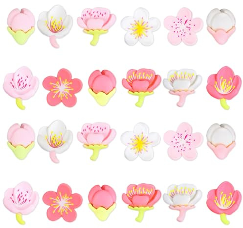 Dazejin 24 ciondoli a forma di fiore di ciliegio per decorazione primaverile, petali di fiori di Sakura, decorazione fai da te, ideale come regalo per feste di compleanno, petali di fiori, scarpe per