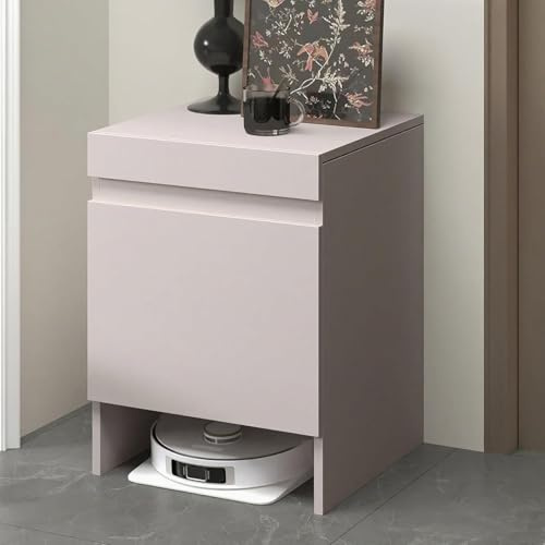Meuble de rangement pour robot aspirateur, table d'appoint multifonctionnelle, bois massif, construction durable, plateau supérieur amovible