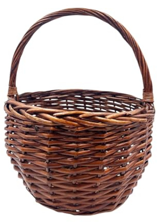KORAT - Cesta Paniere in Vimini con Manico, misura 30x30x40 cm, Cesto intrecciato di colore Marrone, Cestino da Picnic Portaoggetti, Cesto Regalo, Raccolta castagne, Frutti di bosco