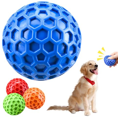 Balle en caoutchouc indestructible pour chien - Jouet interactif pour mâcheurs agressifs - Balle couinante en nid d'abeille pour le nettoyage des chiots
