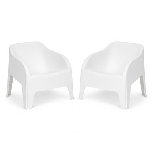 Toomax Kit 2 Poltrone Petra Bianco 79x76,5x70 cm, set di 2 poltrone moderne da giardino impilabili in resina di polipropilene resistente ai raggi UV, ideali per uso esterno