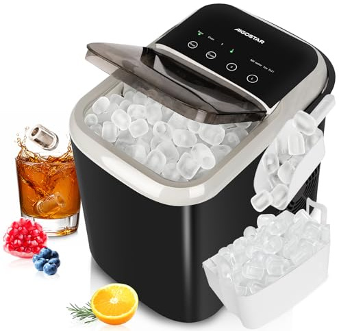 Aigostar Eiswürfelmaschine Klein, Doppeldeckel Ice Cube Maker, Schwarz | 1,5L, 130W, 14kg/24h, 9 Eiswürfel in 6-9 Mins, 2 Eiswürfel Größen, Selbstreinigend, Eisbehälter voll & Wassermangelwarnung