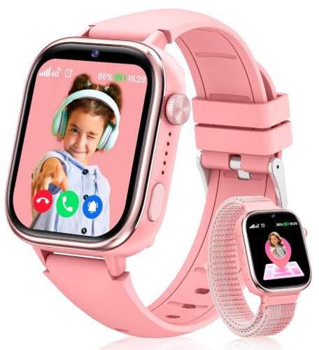 Reloj Inteligente Niño con Videollamada, 4G Smartwatch Niño con GPS y Llamadas, SOS, Chat de Voz, Modo Escuela, Podómetro, Despertador, Monitor de Sueño IP68 Impermeable Regalo para Niños Niñas, Rosa